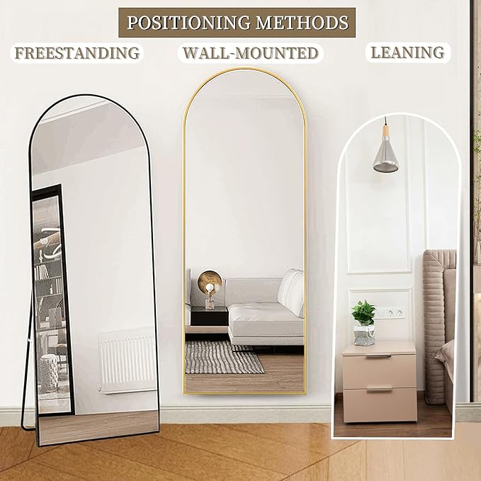 OGCAU Full Length Mirror, 64"x21" Arched Full Body Mirror, Hanging, Leaning or Standing, Wall Mounted for Bedroom Living Room, Black