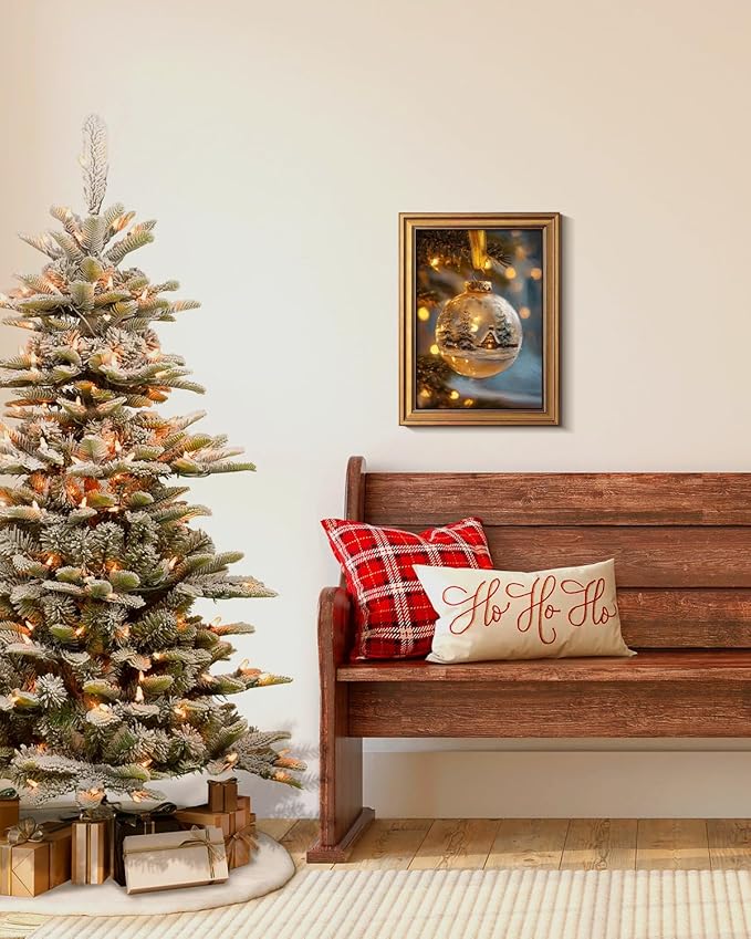 Bzstyleart Vintage Wall Art Decor Vintage Christmas Decorations Indoor, 12 x 16 Inch Modern Framed Christmas Canvas Wall Art Farmhouse Home Decor