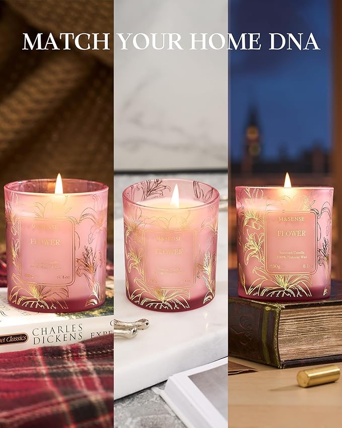 M&SENSE Raspberry Scented Vegan Soy Candles, No Toxin Refreshing Fragrance, 8.1oz 42-Hour Long Burning, Stress Relief Summer Home Candles, Housewarming Gift for Men & Women