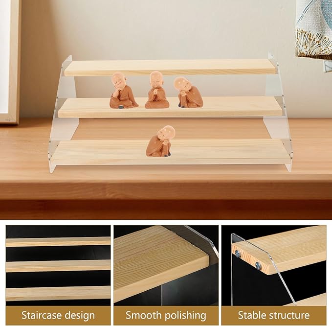 OSALADI Wooden Riser Display Stand 30Cm Tiered 3-Layer Organizer for Collectible Figures Makeup Jewelry Holder Desktop Storage Shelf for Home Decor