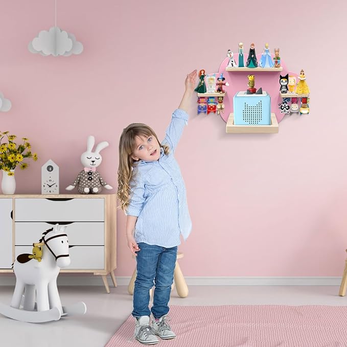 Taladad for TonieBox and Tonie Shelf Cloud,Tonies Storage for 12-20 Tonie Figures Characters Magnetic Wall Shelf for Tonies Toniebox, Charging Station (Pink)