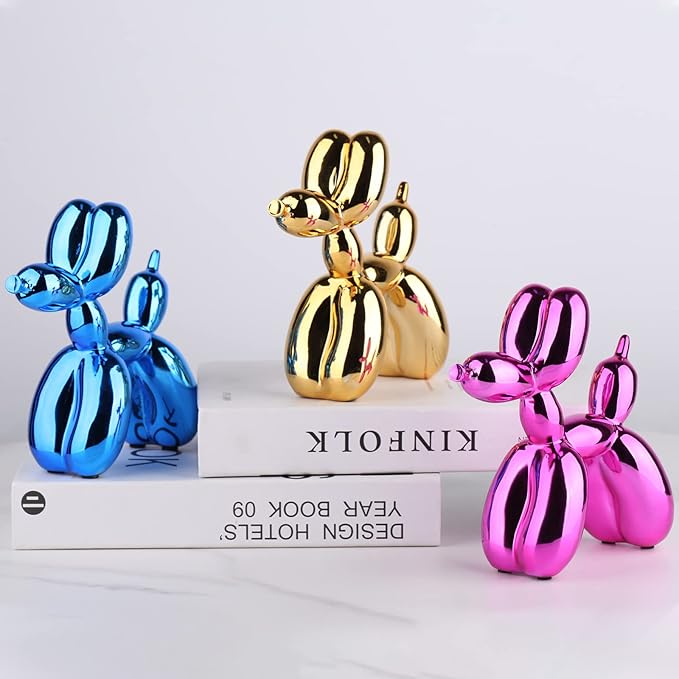 Glossy Balloon Dog Statue Home Decor Modern Art Funky Statues for Coffee Table and Kitchen Figurines Living Room Decor Trendy Color Scheme Room Decor Aesthetic (6.6*6.6*2.8inch, Rose red)