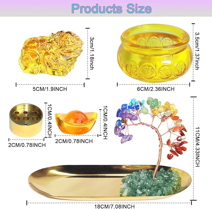 Feng Shui Crystal Tree Incense Burner Holder, Lucky Pi Xiu Treasure Basin, Healing Crystals Tree of Life Incense Tray Money Ideal Adornment for Attracting Wealth, Yoga Meditation Decor - Yellow