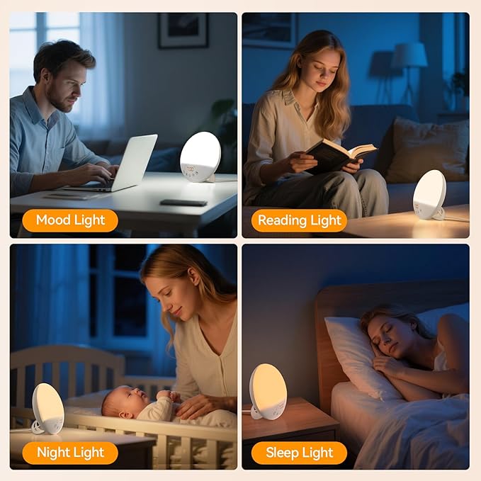 RICIAL Wake Up Light Sunrise Alarm Clock, 10000 Lux UV-Free Sun Lamp with Dimmable Brightness, 4 Color Temperatures, Timer, Dual Alarms, Snooze, Sleep Aid, 10 Natural Sounds
