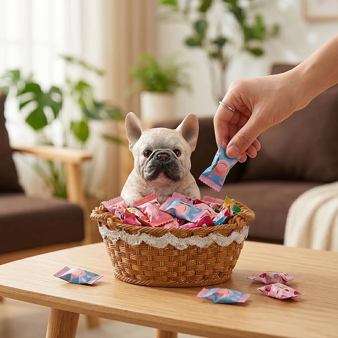 Dog Resin Storage Basket, Desktop Organizer for Remote & Keys, Cute Home Decor Tray, Ideal present for Pet Lovers.(French Bulldog White)