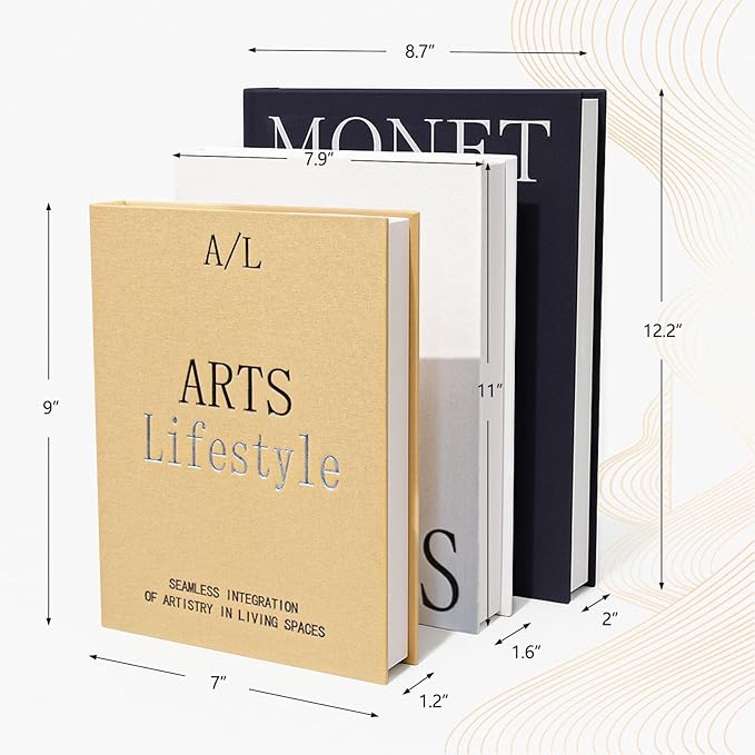 Decorative Books for Home Decor - Set of 3 Linen Fake Books for Decoration, Coffee Table Book Decor for Mantle/Bookshelf/Bedside/Photo Storage/Keepsake Box