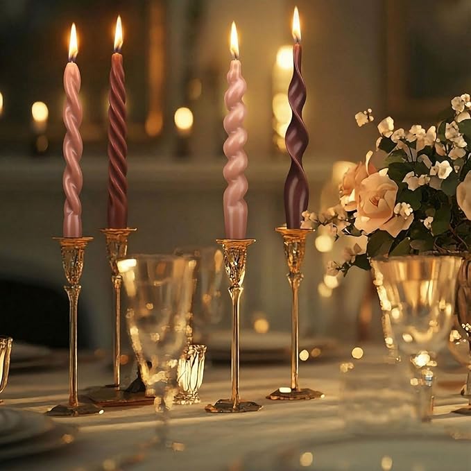 Nuanchu 4 Pcs Twisted Taper Candles Wax Unscented Smokeless Spiral Swirl Candlesticks for Wedding Holiday Dinner Party Home Decorations(7.87 Inch,Pure,Neutral)