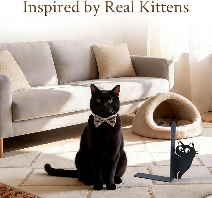 BEISE Book Ends Gifts for Cat Lovers, Decorative Metal Cat Bookends for Bookshelf & Desk, Cute Black Kittens CD Book Holder, Kitchen Organizer for Shelf, Home Office Decor, Unique Book Lover Gift