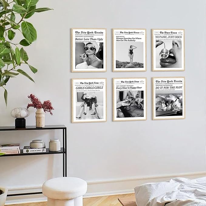 TWNSLLA Trendy Newspaper Wall Art Woman Searches For Where Men Get The Audacity Posters Prints,New York Times Wall Art Canvas,Vintage Bart Cart Decor Retro Girl Dorm Room Decor Aesthetic,11x14inchx6pcs,Unframed