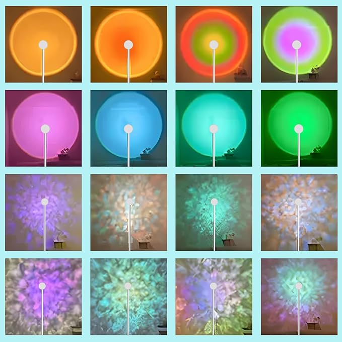 Sunset Lamp Projector Led Lights 3D Ocean Wave with Remote, 16 Colors Night Light 720° Rotation & Four Mode with American Standard Plug, Modern Floor Stand Night Light for Bedroom (White)