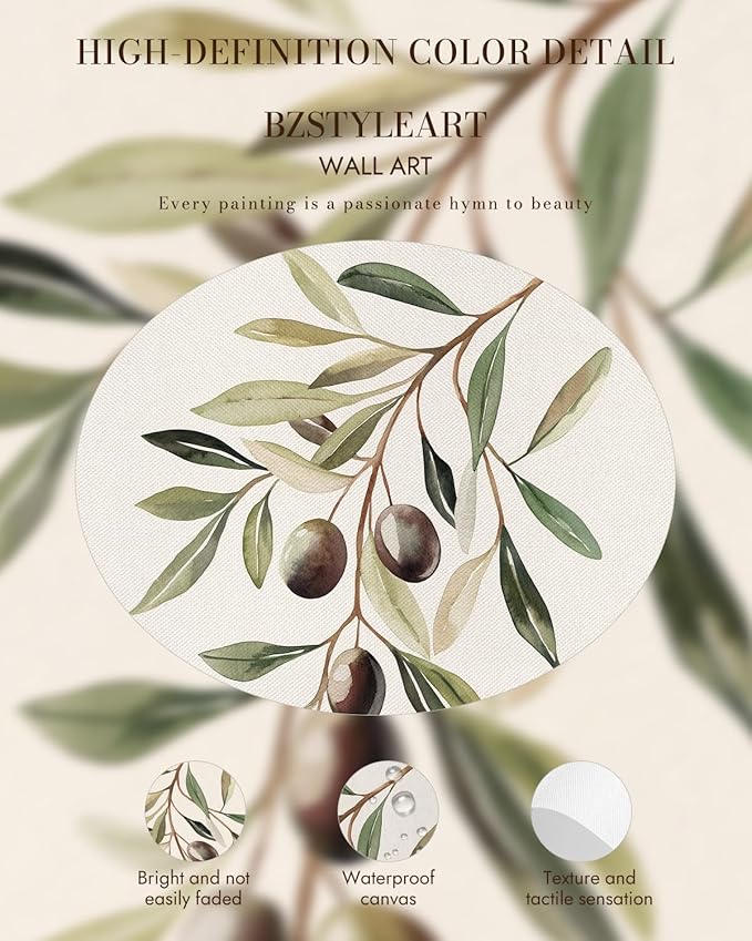 Bzstyleart Vintage Wall Art Decor for Bedroom, Watercolor Olive Branch Botanical Wall Art, Gold Framed Artwork, Vintage Botanical Prints, Room Decor Aesthetic for Kitchen, 12 x 16 Inch