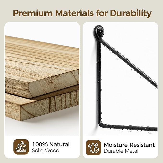 Afuly Floating Wall Shelves Rustic Wall Mounted Hanging Shelf Farmhouse Wall Bookshelf for Bathroom Kitchen Dining Living Room Wood Metal Organizers, Set of 2