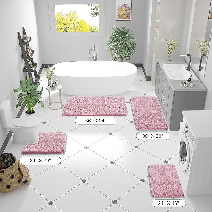 OLANLY Bathroom Runner Rugs 70x24, Soft Absorbent Chenille Bath Rugs, Rubber Backing Quick Dry, Machine Washable Long Bath Mats for Bathroom Floor, Tub and Shower, Home Decor Accessories, Dusty Rose