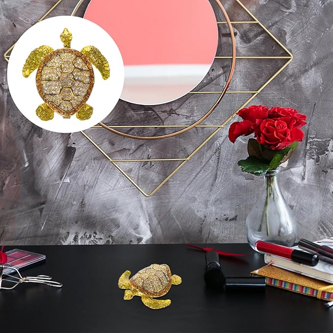 Ciieeo Turtle Jewelry Box with Hinged Lid, Tin Alloy Embellished Trinket Case, Lovely Desktop Jewelry Organizer and Cosmetics Holder for Home Decoration