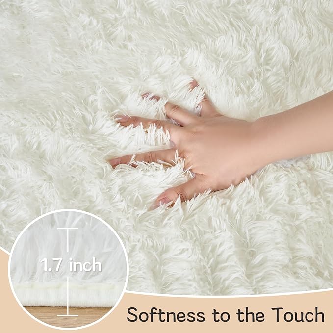 Fluffy Area Rugs for Bedroom - Soft Plush Shag Rug for Living Room Nursery Kids Room - Non Slip Fuzzy Shaggy Floor Carpets for Girls Boys Play Room Dorm Decor (White, 3' x 5')