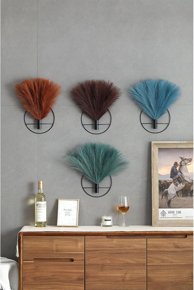 Pretty Jolly Boho Wall Decor, Wall-Mounted Metal Wall Decor, Hanging Artificial Pampas Display, Wall Art Living Room, Bedroom, Bathroom, Dining room,Plant Wall Decor 2 Pack,Black Ring