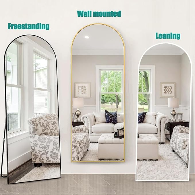 TinyTimes 81''x41'' Oversized Full Length Mirrors, Arched Floor Mirror with Stand, Full Body Large Standing Mirror/Leaning/Hanging Wall Mounted for Living Room, Bedroom, Black
