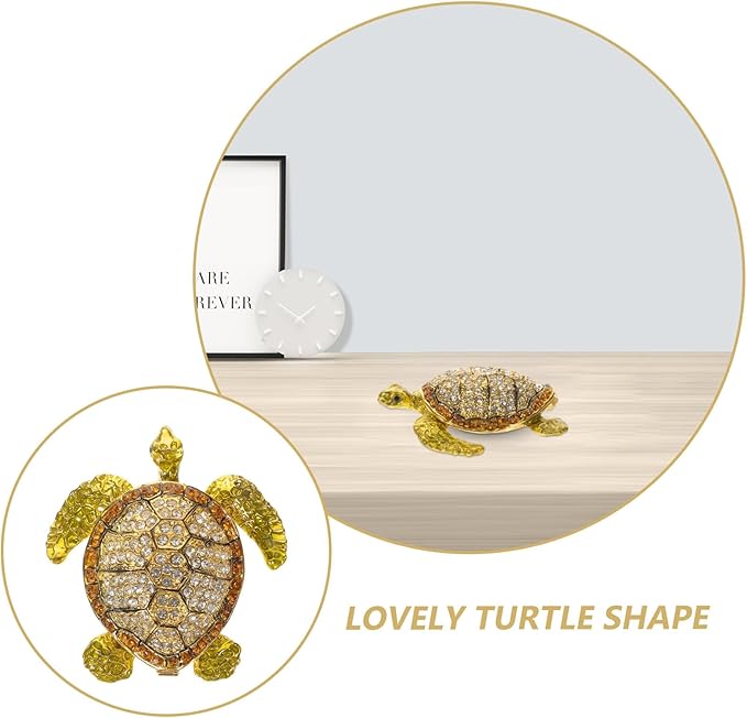 Ciieeo Turtle Jewelry Box with Hinged Lid, Tin Alloy Embellished Trinket Case, Lovely Desktop Jewelry Organizer and Cosmetics Holder for Home Decoration