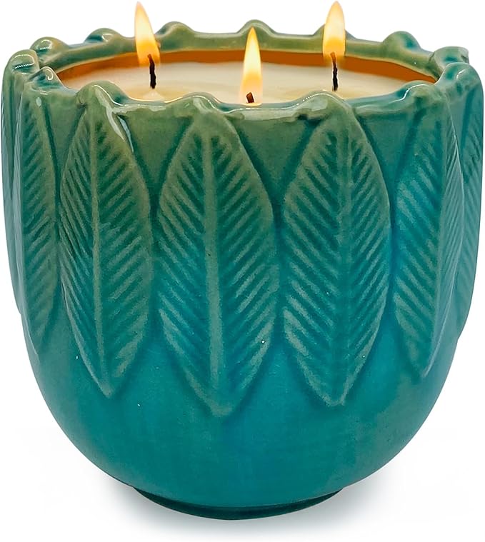 Exquisite 3-Wick Scented Candles, 20oz Natural Soy Wax in Ceramic Jar - Creamy Vanilla Aromatherapy & Citronella Outdoor Bug Repellent, 80H Long-Lasting Smokeless Candles for Home Decor Gift
