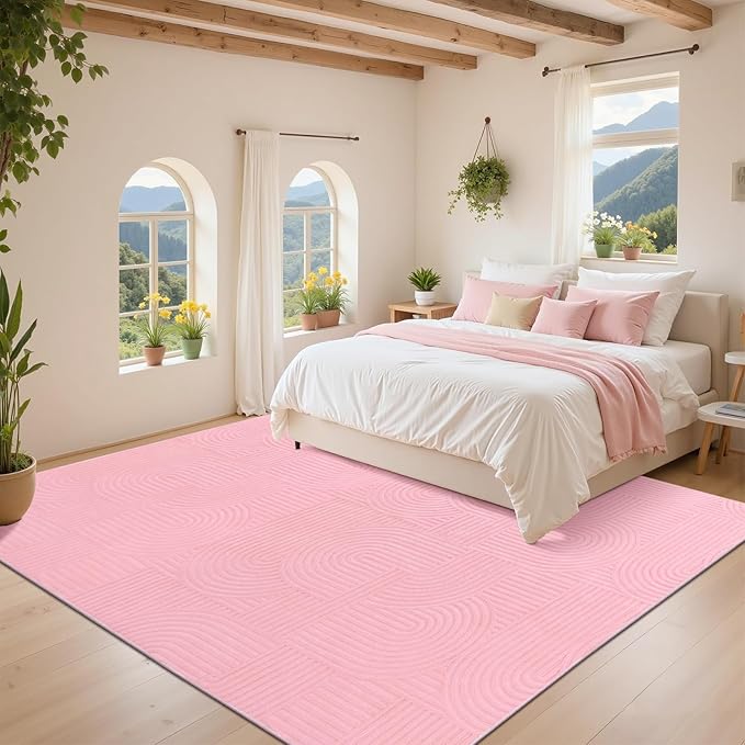 Pauwer Pink Area Rug for Girls Bedroom 4x6 Soft Fluffy Non Slip Machine Washable Rugs Arch Modern Indoor Mat Fuzzy Floor Carpet for Kids Nursery Living Room Dorm Playroom Dining Baby Home Decor