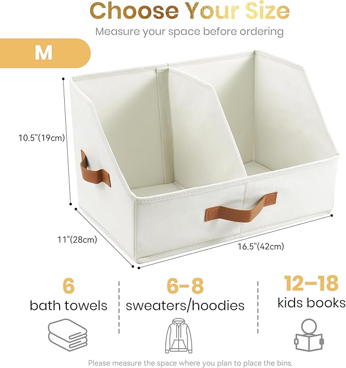 Closet Organizers And Storage - UPGRADED HEIGHT Trapezoid Storage Bin W/ Handles & Adjustable Dividers, Fabric Collapsible Storage Bins For Clothes Storage & Shelf Organizer (3pcs, Medium, Ivory)