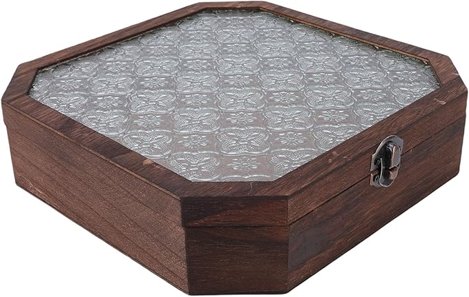 Zerodis Wooden Jewelry Storage Box Jewelry Boxes Glass Lid Cosmetics Storage Case Makeup Organizer Box Display Case for Trinkets Sundries Keepsake Watch Necklace Wooden