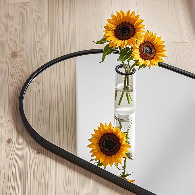 DMWOODFL Over The Door Full Length Arched Mirror - 14"x48", Tempered Glass & Aluminum Frame, No Drill Installation for Bedroom, Bathroom, Closet, Entryway (Black)