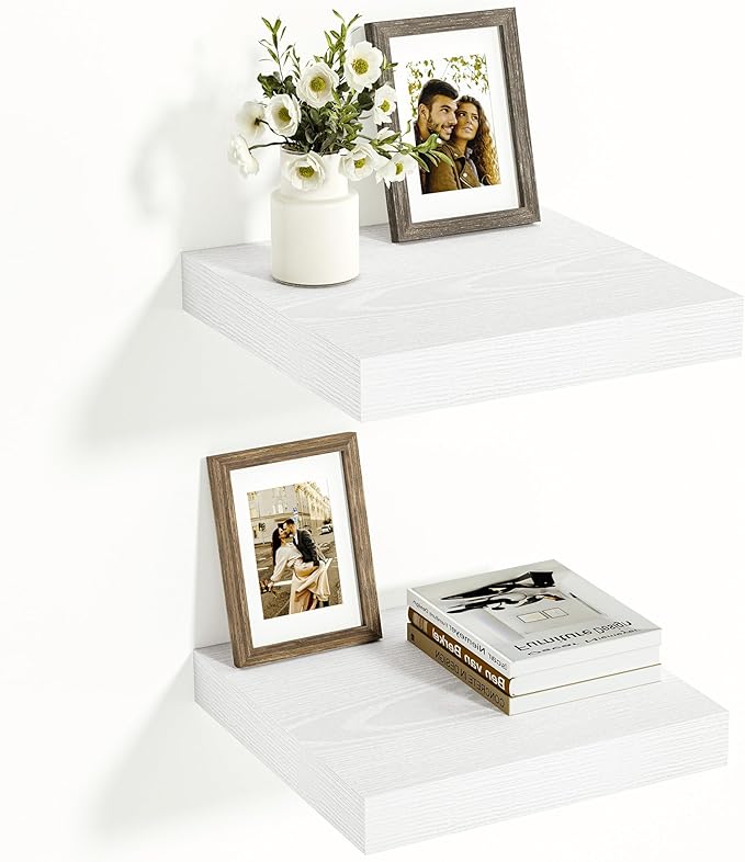 Vivelove White Floating Shelves Over Toilet 12 Inches Deep, 12x12 Floating Shelves for Wall with Invisible Brackets, Room Shelves for Living Room Bedroom Bathroom Kitchen Office, Set of 2