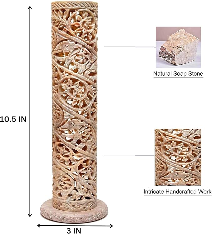 Carry Me Marble Soapstone Incense Stick Holder | Candle Burner | Tea Light Holder - Perfect Handmade Elephant Carving for Gifting. Decorative Home and Office Decor.(3 x 3 x 10.5 Inches)