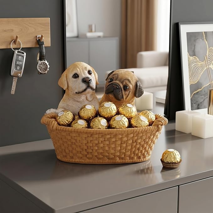 Dog Resin Storage Basket, Desktop Organizer for Remote & Keys, Cute Home Decor Tray, Ideal present for Pet Lovers.(Labrador & Pug )