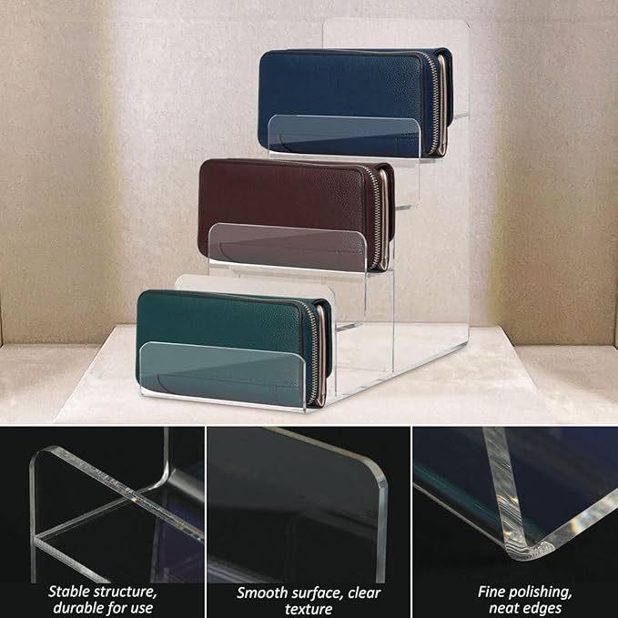 VALICLUD Wallet Display Stand, 6-Tier Acrylic Clear Organizer 7.8 Vendor Display Riser Counter Table Shelf for Jewelry, Cosmetics, Perfume, Dessert
