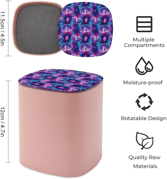 4 Layer Rotating Jewelry Organizer Purple Universe Galaxy Magic Wolf in The Space Ring Necklace Earring Bracelet Holder Box for Men Women