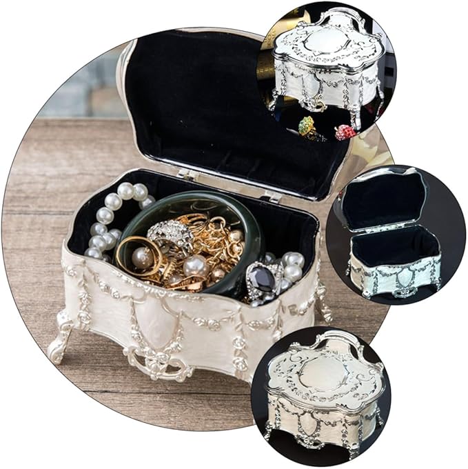 DOITOOL Vintage Jewelry Box with High Foot Stand, Antique Jewelry Storage Case for Rings and Earrings, Compact 6.8x5.3x5.5 Inch Decorative Makeup Organizer for Women
