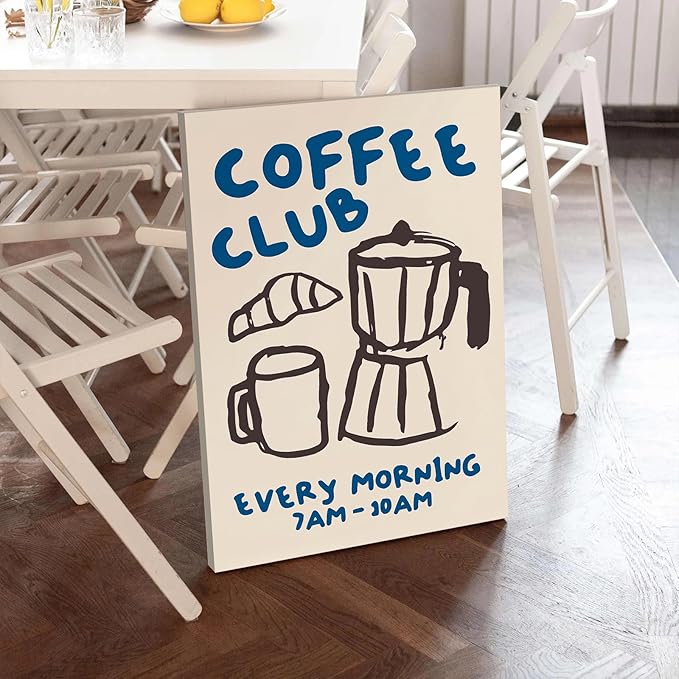 Framed Kitchen Canvas Wall Art Funky Kitchen Pictures Wall Decor Vintage Picture Coffee Artwork Modern Coffee Bar Decor Retro Skeleton Cafe Shop Pictures Home Decorations 16x24 inch, Ready to Hang