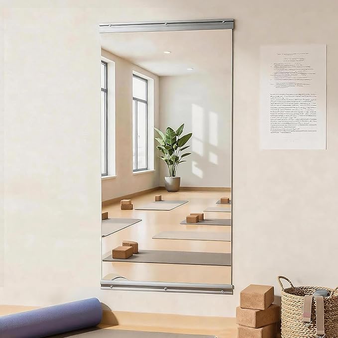 VooBang Home Gym Mirror - 1 PCS 24×48 inches, Large Frameless Wall Mounted Full Length Body Mirror for Dancing Studio, Exercise, Fineness, Yoga, Tempered Glass