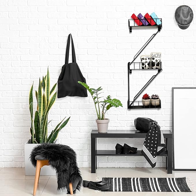 Zonon Fire Escape Wall Shelf Hanging Metal Ladder Shelves Wall Decor Cool Bookshelf Organizer Floating Shelves Action Figure Shelf for Home Bedroom Storage Display(Black,3 Tier)