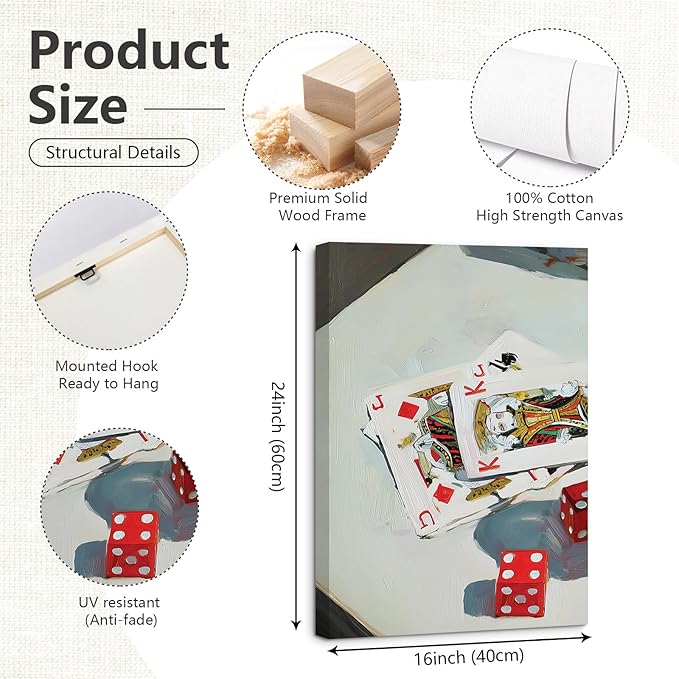 Trendy Bar Cart Wall Art Retro Dice Poker Canvas Wall Decor Preppy Aesthetic Poster Y2k Aperol Spritz Prints Playing Card Pictures for Living Room Apartment Dorm 16x24 Inch Ready to Hang Set of 3