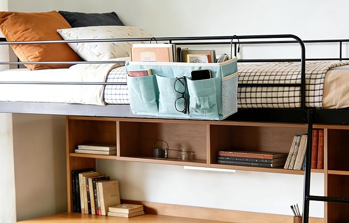 Bedside Caddy, Bedside Hanging Storage Organizer forBunk and Hospital Beds,College Dorm Bed，Can be Placed Glasses Books Mobile Phones(Green)