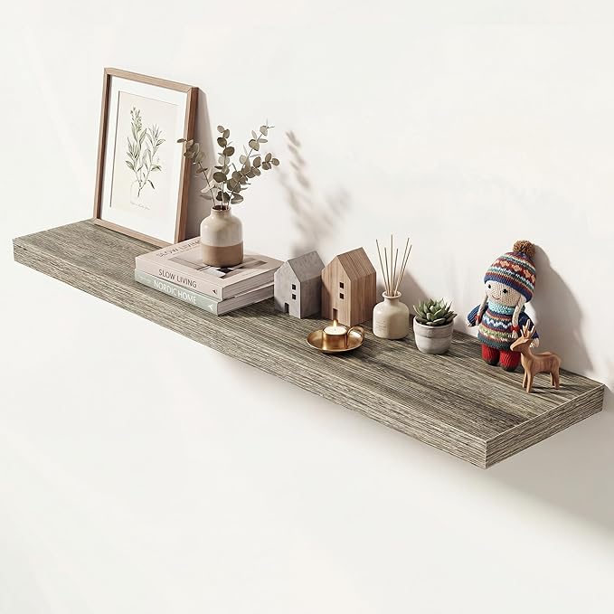 Dreamland 48 Inches Floating Shelves for Wall, 9.3" Deep Long Floating Shelves Set of 1, Large Display & Storage Shelf, Wall Shelf for Bathroom Bedroom Living Room Kitchen Office, Grey