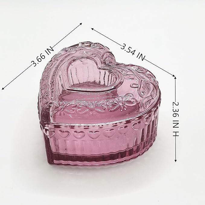 Cute Glass Jewelry Box - Heart Shape Cute Box for Storage Ring Earring Trinket Vintage Jewelry Organizer Decorative Gift for Women Girls-GRB003-Rose Red