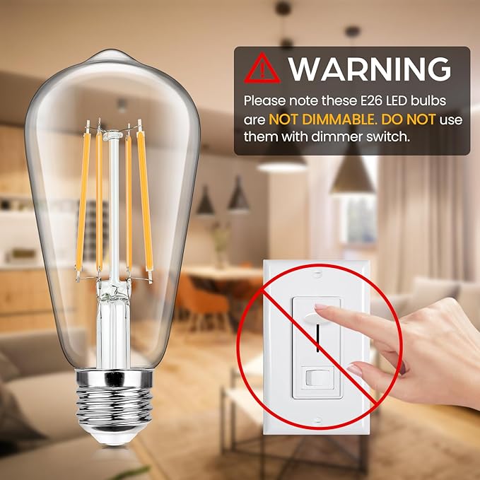 12-Pack Vintage LED Edison Bulbs 100W Equivalent 1400LM High Brightness 8W ST58 LED Filament Light Bulbs 3000K Warm White E26 Medium Base CRI90+ Antique Clear Glass for Home Dinning Room, Non-dimmable