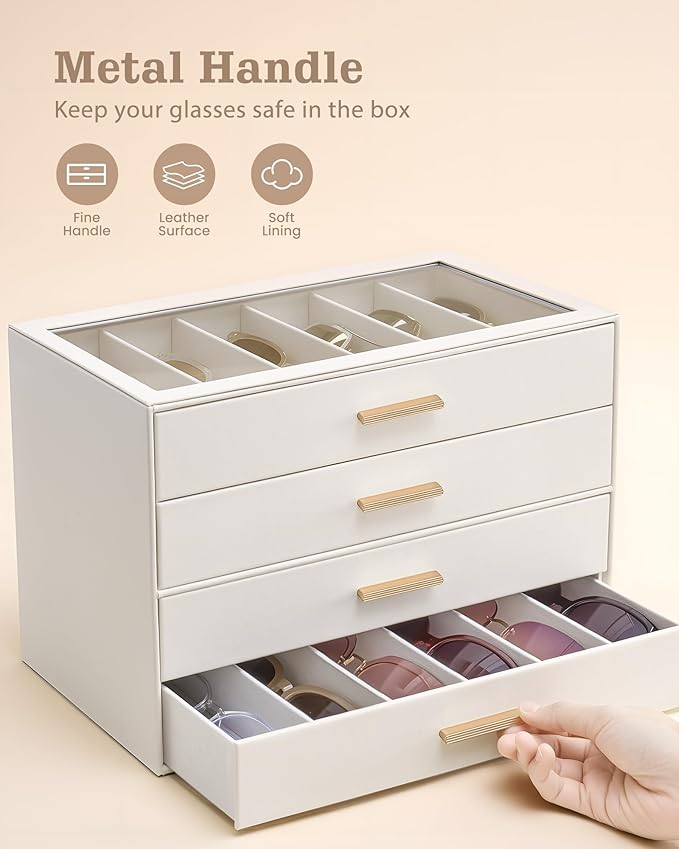 Lolalet Sunglasses Storage Box for Women, Eyewear Eye Glass Organizer with Clear Top Display Holder Case, Mothers Day Gifts