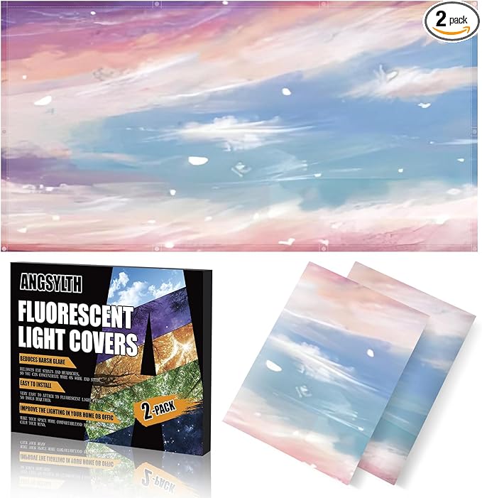 ANGSYLTH 2 Pcs Fluorescent Light Covers - 4 x 2 Feet Covers for Ceiling Lights, Magnetic Light Filters for Classroom, Office, Hospitals, Home (Sunset Glow)