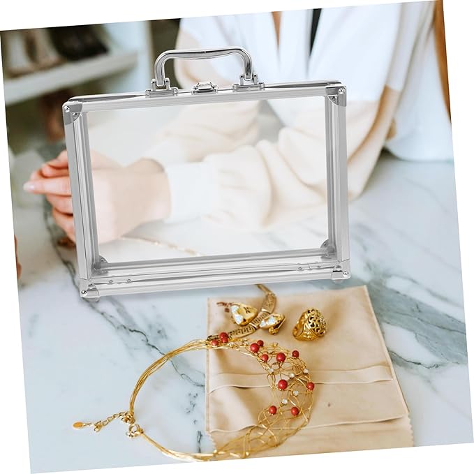 Veemoon Transparent Jewelry Display Case Multifunctional Aluminum Cosmetic Organizer Box for Bracelets Necklaces Accessories Large Capacity Locking Mechanism