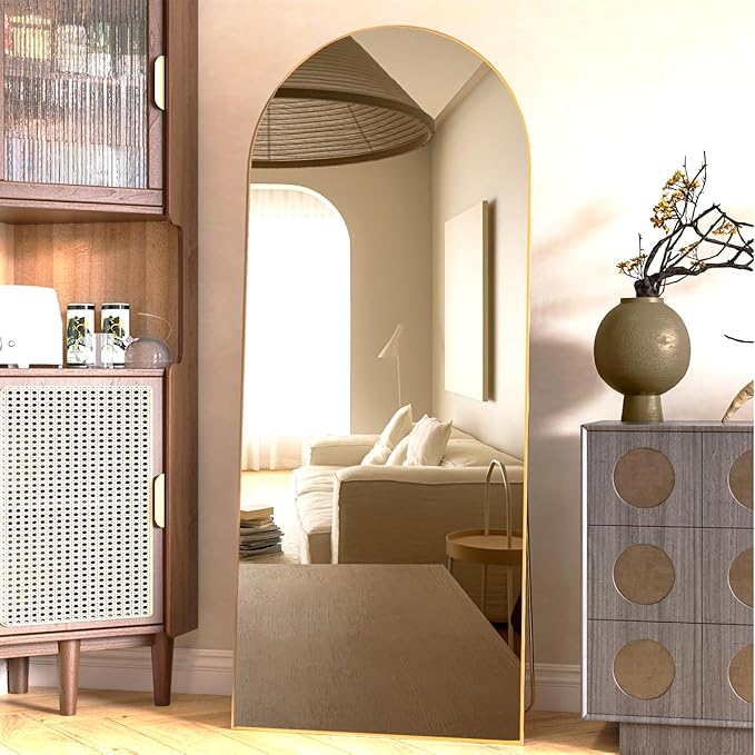 Arched Floor Mirror 65"x24" Gold Arch Full Length Mirror with Stand Large Wall Mirror Full Body Mirror Standing Hanging or Leaning Against Wall for Bedroom Entry, Bedroom, Living Room