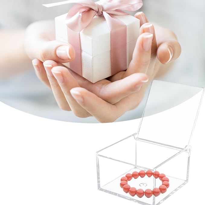 KissYou Acrylic Box Clear Boxes with Hinged Lid Transparent Display Square Cube Storage Organizer Containers for Birthday Wedding Graduation Party Decoration