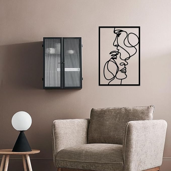3 Pieces Metal Minimalist Line Wall Art, Valentine's Day Lover Kiss Hand Metal Wall Decor, Aesthetic Modern Home Hanging Wall Art Decor for Bedroom Bathroom Living Room