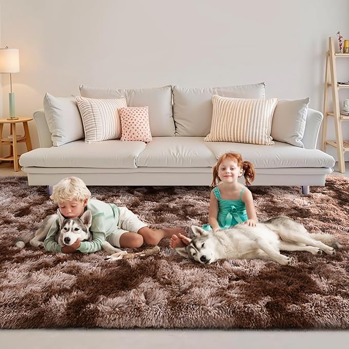 FinRèc Brown Rugs for Bedroom Living Room, 5x7 Feet Plush Fluffy Shag Area Rug, Non-Slip Fuzzy Furry Shaggy Rug for Kids Room Dorm Room Home Decor, High Pile Soft Floor Carpet