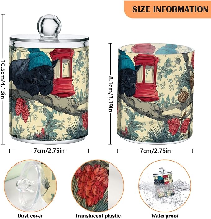 2 Pack Apothecary Jars Overly Cute Vintage Birds Bathroom Vanity Storage Organizer Set,Small Clear Plastic Storage Jars Bathroom Canister for Cotton Swabs, Rounds, Balls, Qtips,Makeup Sponges,