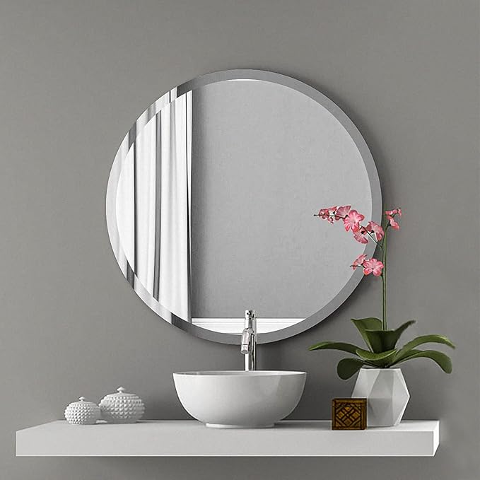 Frameless Round Mirror 28 Inch, Round Mirror with 1 inch Beveled Edge, Beveled Bathroom Mirrors for Vanity, Living Room, Entryways